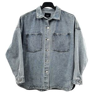 Hudson Women’s Blue Denim Medium Wash Jean Jacket | Shacket Large 100% Cotton